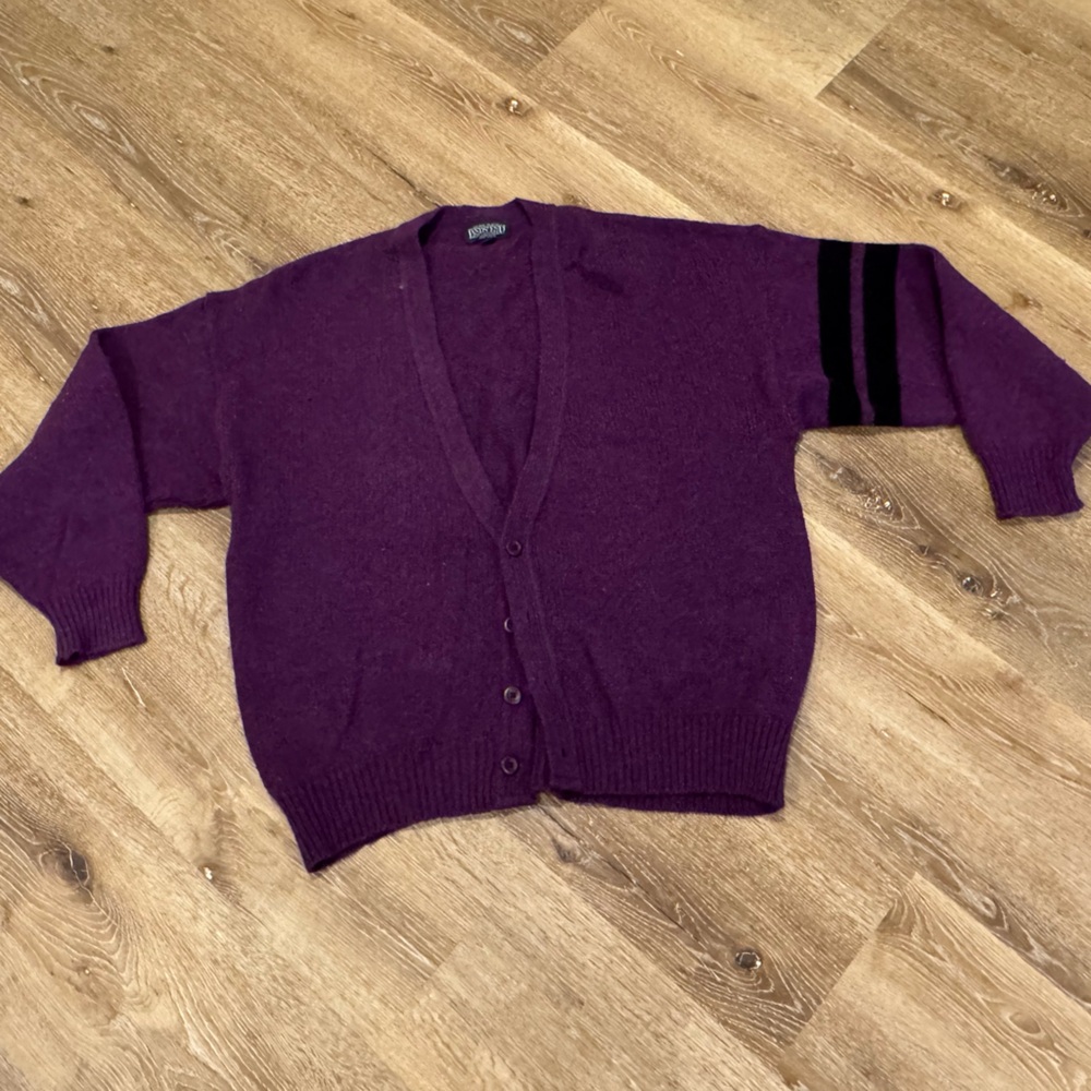LANDS END 100% WOOL MENS CARDIGAN BUTTON DOWN